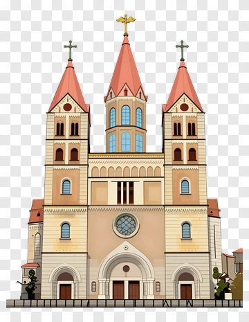 Cartoon Church With Twin Towers PNG