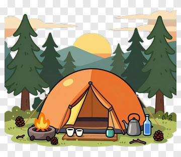 Camping Tent In A Forest At Sunset PNG