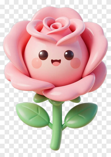 Kawaii Pink Rose With Happy Face PNG