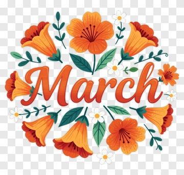 Colorful March Floral Design PNG
