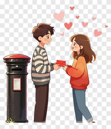 Couple Exchanging Love Letters By A Mailbox PNG