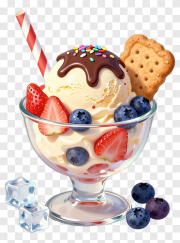 Delicious Ice Cream Sundae With Berries And Cookie PNG