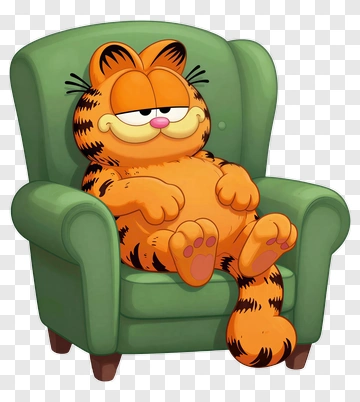Cartoon Cat Sitting On A Green Armchair PNG