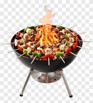 Barbecue Grill With Skewers And Flames PNG