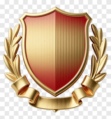 Gold Shield With Red Center And Laurel Leaves PNG