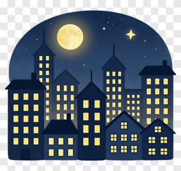 Night Cityscape With Moon And Stars PNG