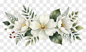 Floral Arrangement With White Flowers And Green Leaves PNG