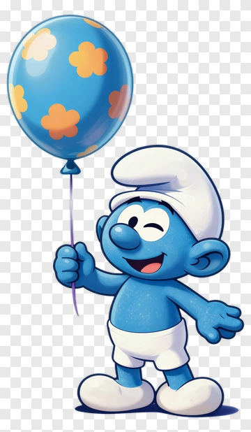 Cartoon Smurf Holding A Blue Balloon PNG