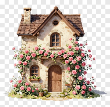 Charming House Surrounded By Roses PNG