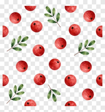 Watercolor Pattern Of Red Berries And Green Leaves PNG