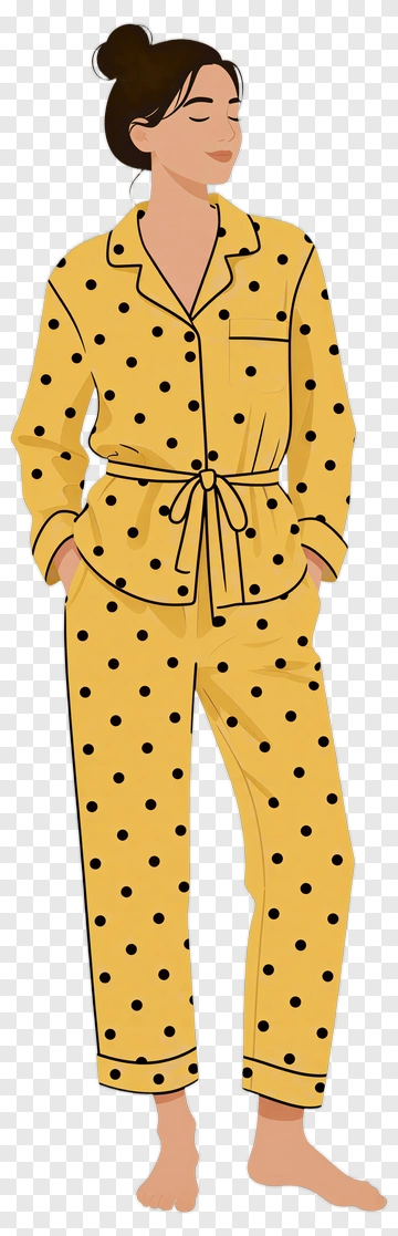 Woman In Yellow Polka Dot Pajamas PNG