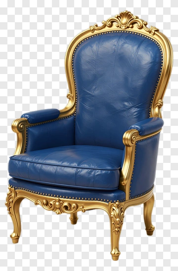 Elegant Blue Leather Armchair With Gold Accents PNG