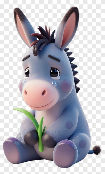 Cartoon Donkey Sitting And Holding Grass PNG