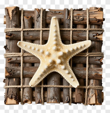 Starfish On Wooden Frame PNG