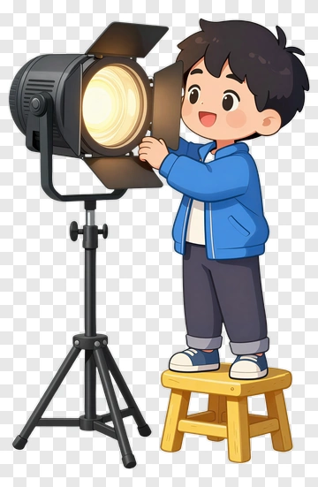 Cartoon Boy Adjusting A Stage Light PNG