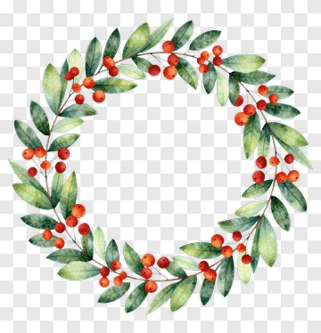 Watercolor Floral Wreath With Red Berries PNG
