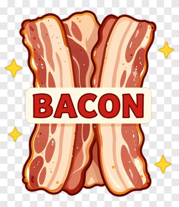 Cartoon Bacon With Bold Text PNG