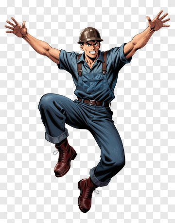 Cartoon Construction Worker Jumping PNG