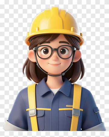 3D Female Construction Worker With Hard Hat PNG