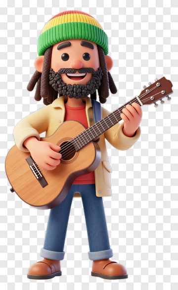 Cartoon Musician Playing Guitar PNG