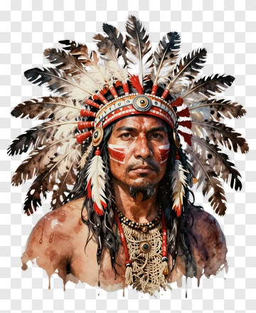 Indigenous Man Wearing Feathered Headdress PNG