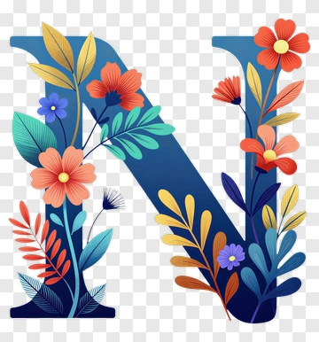 Floral Letter N Design PNG