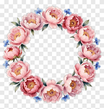 Pink Floral Wreath With Blue Flowers PNG