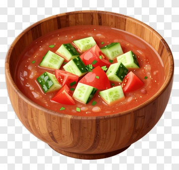 Vegetable Gazpacho In A Wooden Bowl PNG