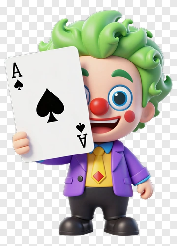 Cartoon Clown Holding An Ace Of Spades Playing Card PNG