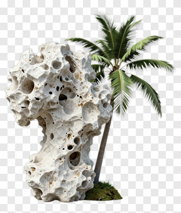 Palm Tree Next To Coral Rock PNG