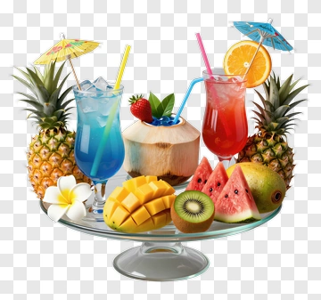Colorful Fruit Cocktail Display PNG
