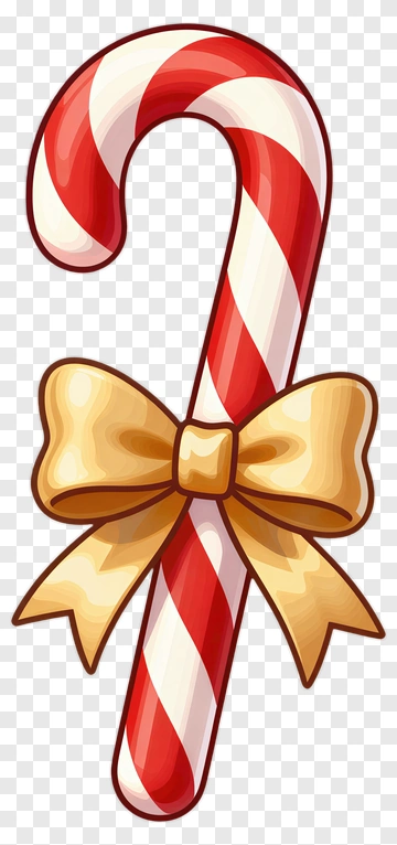 Candy Cane With A Golden Bow PNG