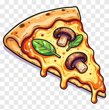 Cartoon Pizza Slice With Mushrooms And Basil PNG