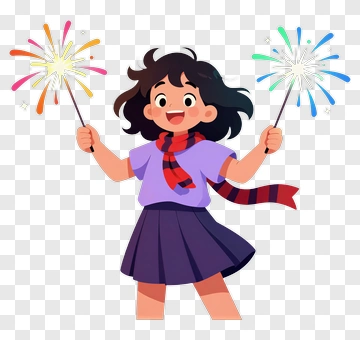 Girl Celebrating With Sparklers PNG