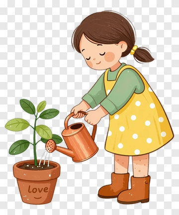 Girl Watering A Plant PNG