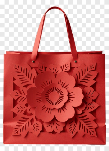 Red Paper Bag With Floral Design PNG