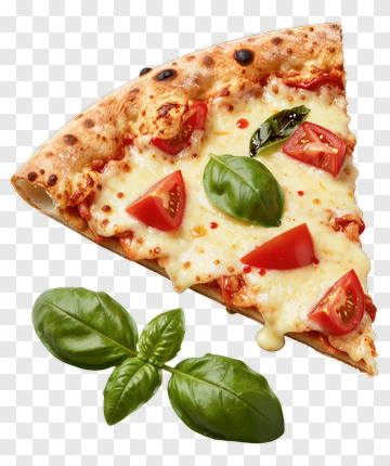 Pizza Slice Topped With Fresh Basil And Tomato PNG