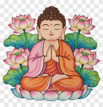 Buddha Sitting Among Lotus Flowers PNG