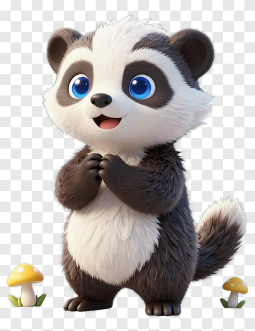 Cartoon Panda With Mushrooms PNG