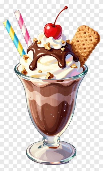 Delicious Chocolate Sundae With Cherry And Straws PNG
