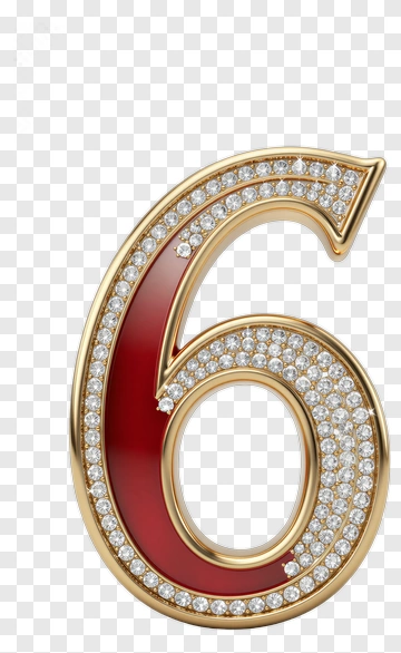 Gold And Red Number Six With Diamonds PNG