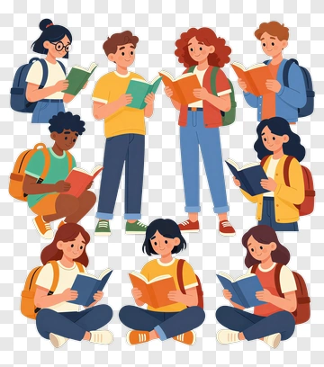 Group Of Students Reading Books PNG