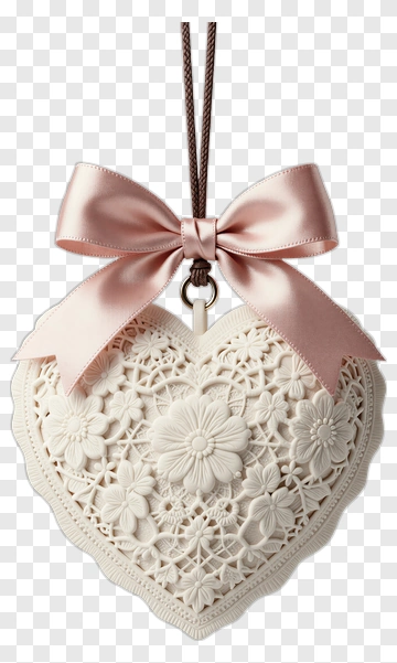 Decorative Heart Ornament With Pink Ribbon PNG