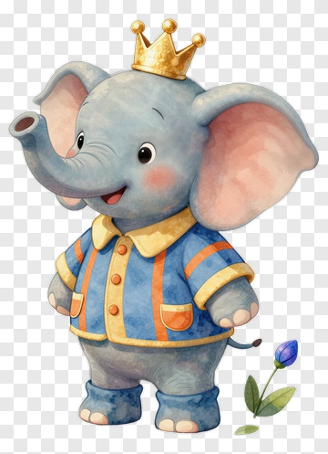 Cartoon Elephant Wearing A Crown And Jacket PNG