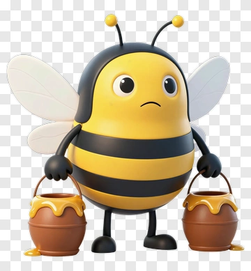 Cartoon Bee Holding Honey Buckets PNG