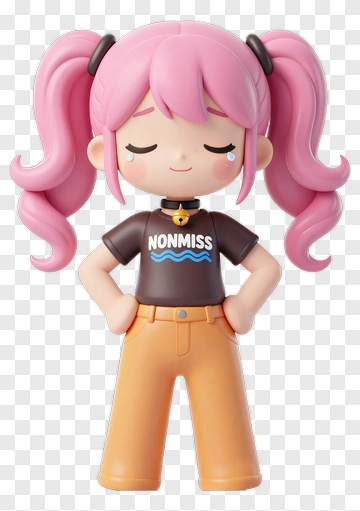 3D Girl With Pink Hair Wearing A Black Shirt PNG