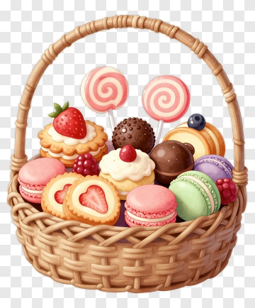 Colorful Candy Basket Filled With Treats PNG