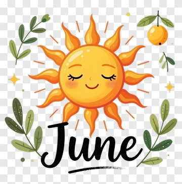 Cartoon Sun With June Text PNG