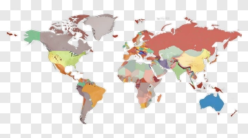 World Map With Colorful Regions PNG