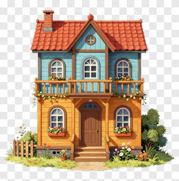 Colorful House With Flower Boxes PNG